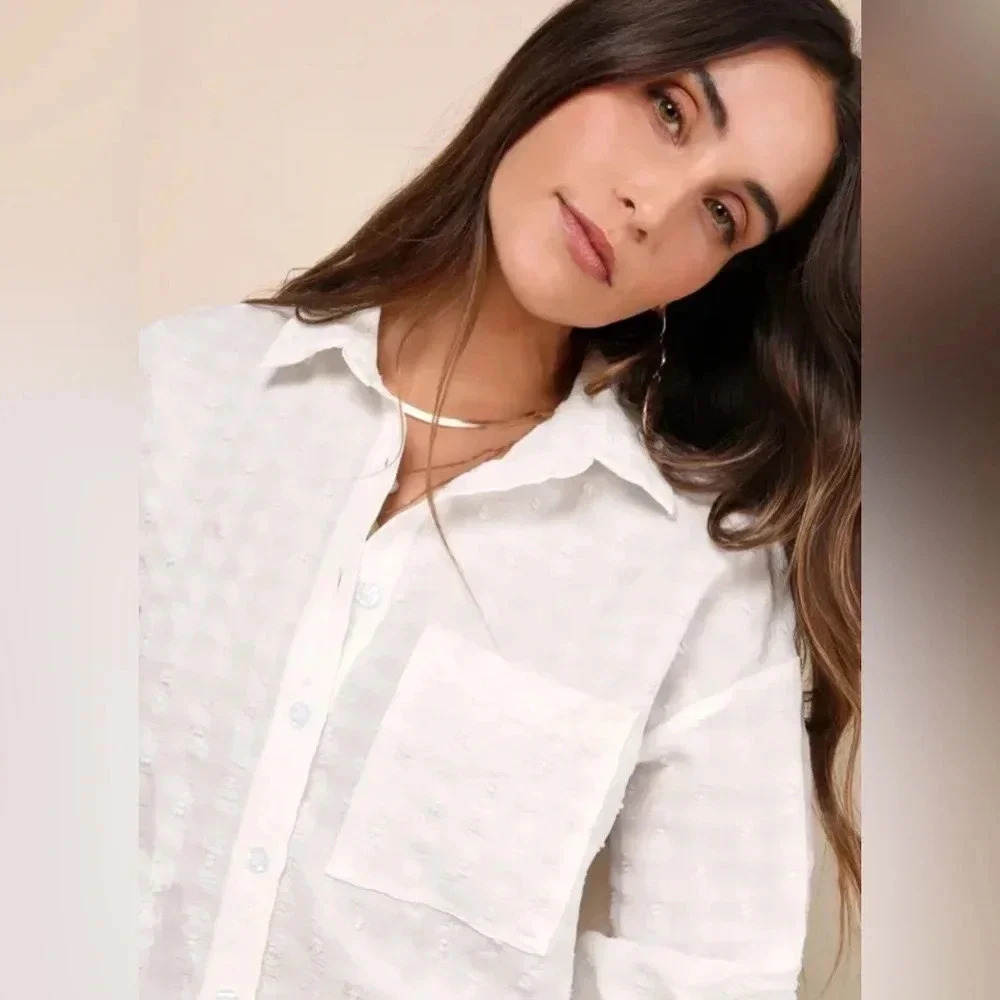 Lulus Ivory Textured Button Up Collared Top - Picture 2 of 5